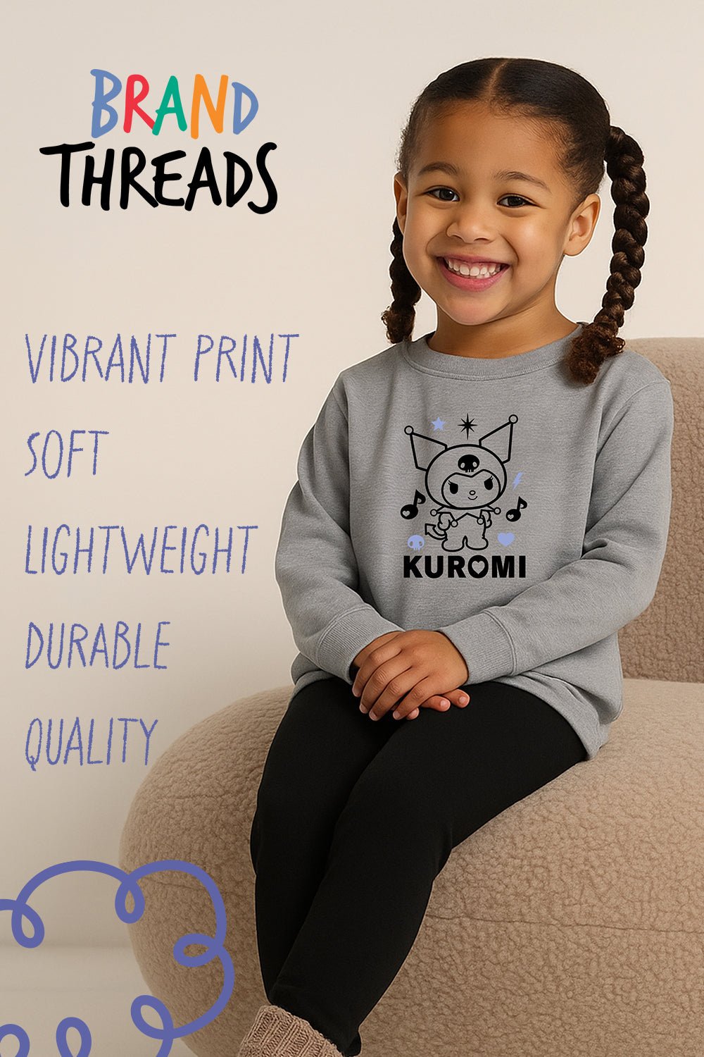 Kuromi girls pyjamas grey two - piece set - Brand Threads