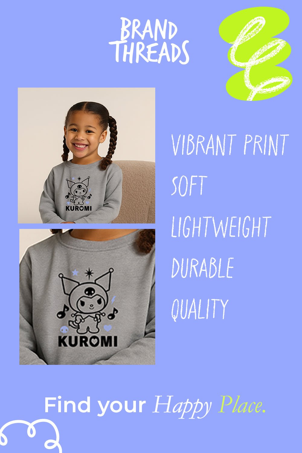 Kuromi girls pyjamas grey two - piece set - Brand Threads