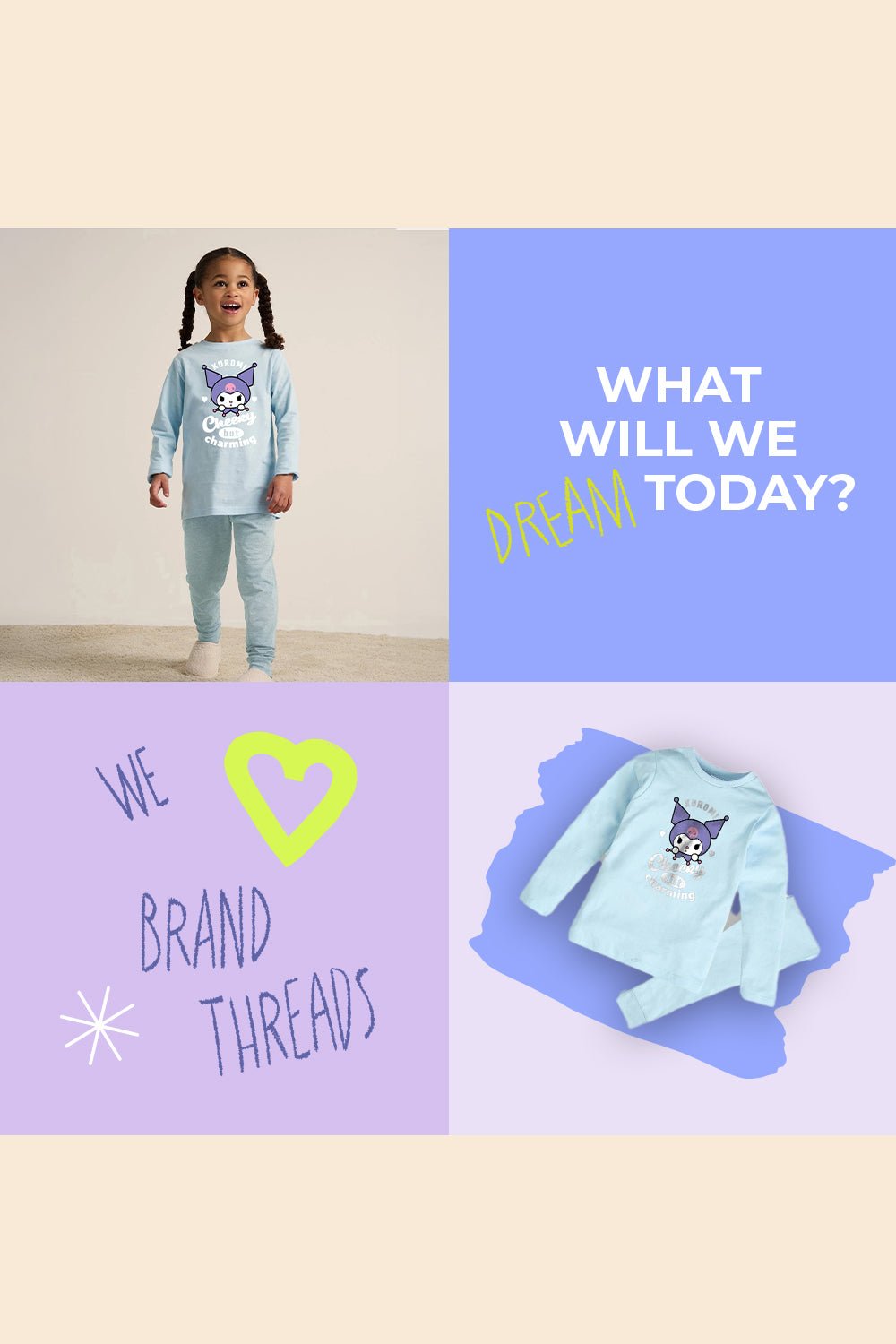 Kuromi girls pyjamas – long sleeve blue pyjama set - Brand Threads