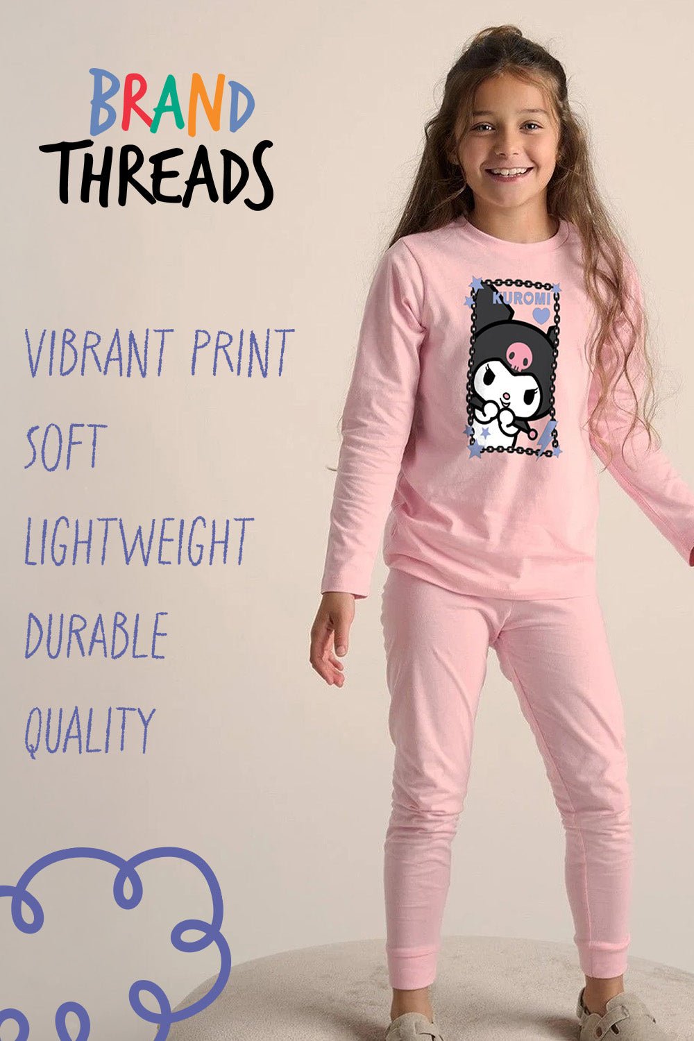 Kuromi girls pyjamas – long sleeve pink pyjama set - Brand Threads