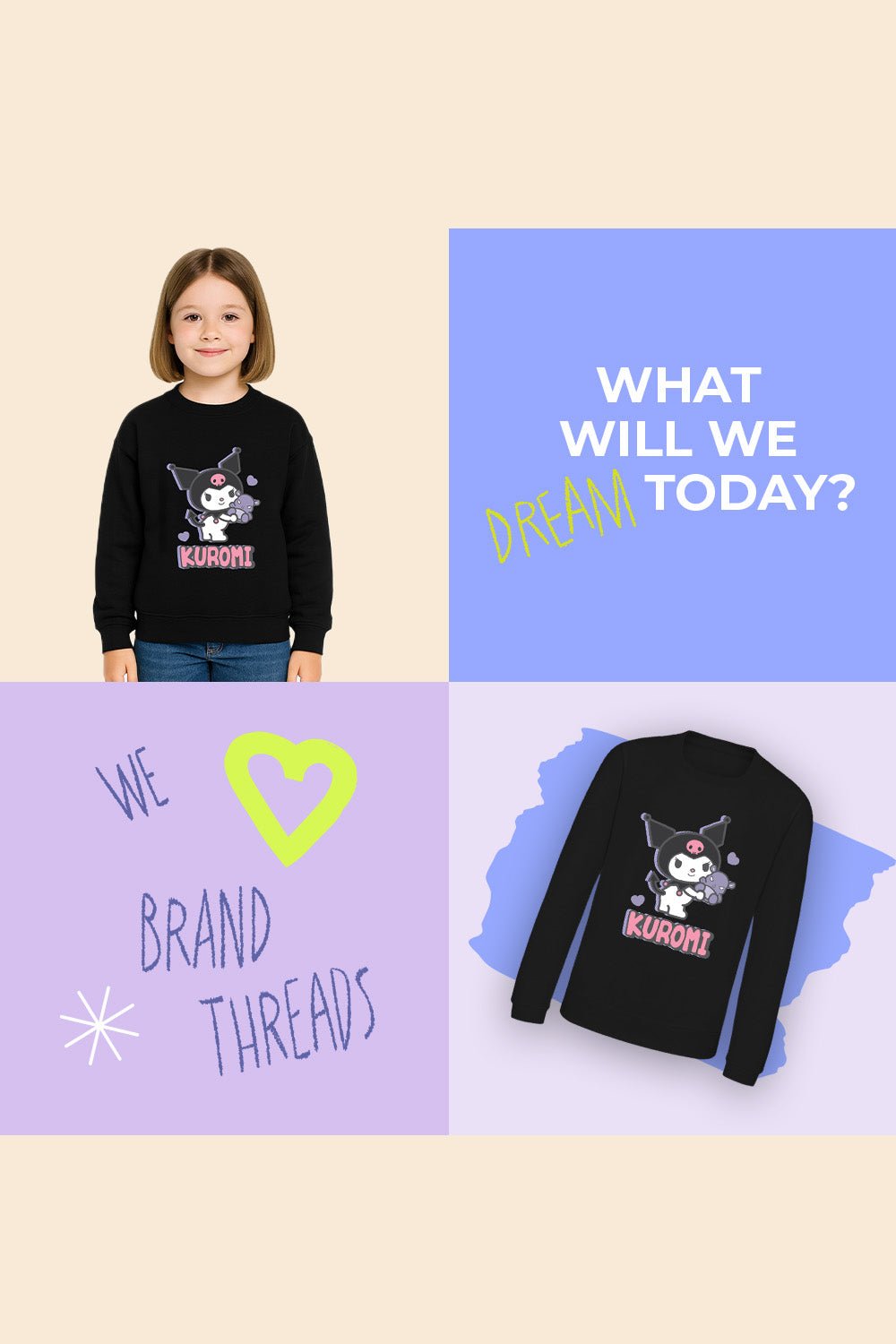 Kuromi girls sweatshirt – long sleeve black sweater - Brand Threads