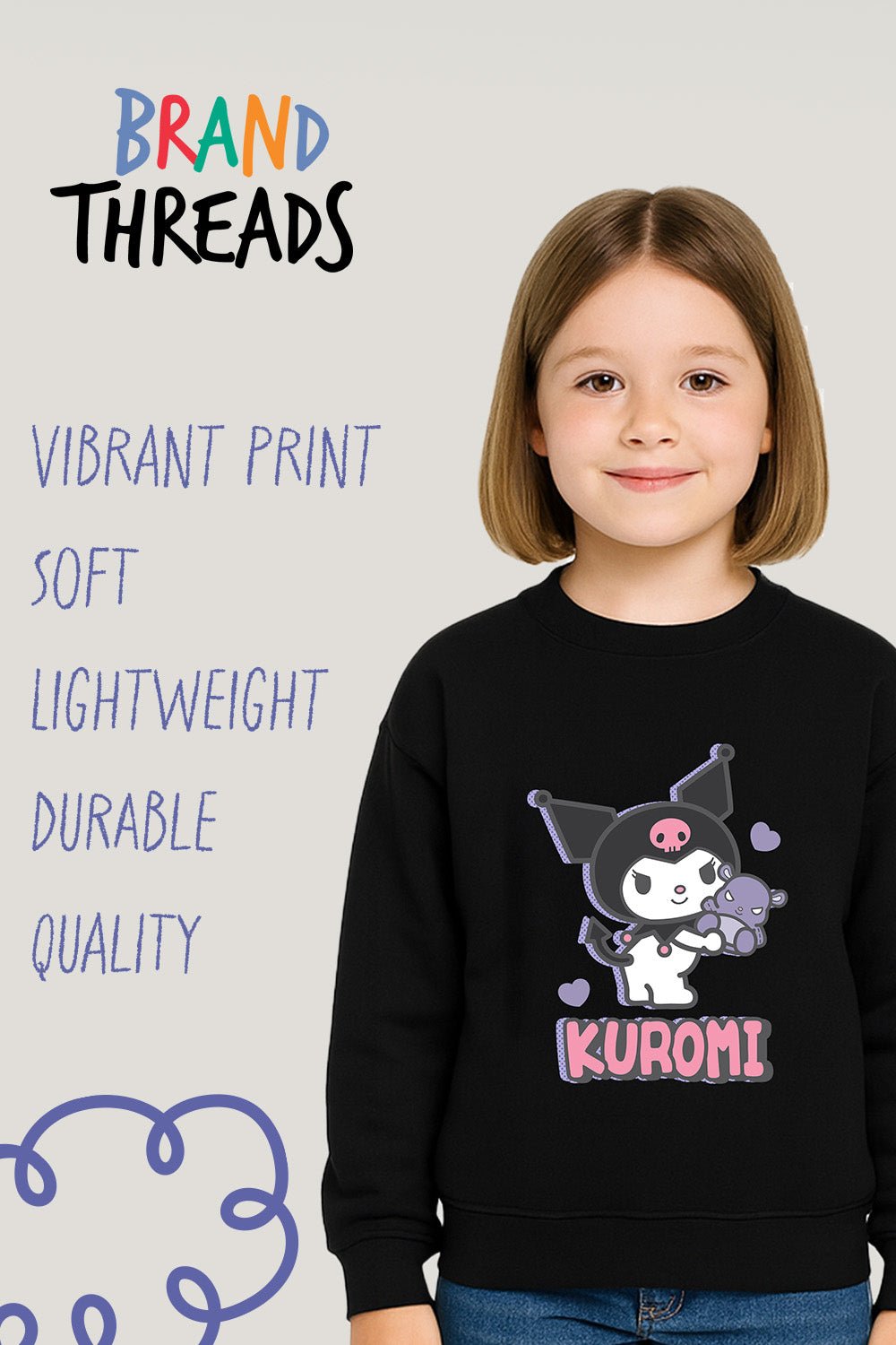 Kuromi girls sweatshirt – long sleeve black sweater - Brand Threads