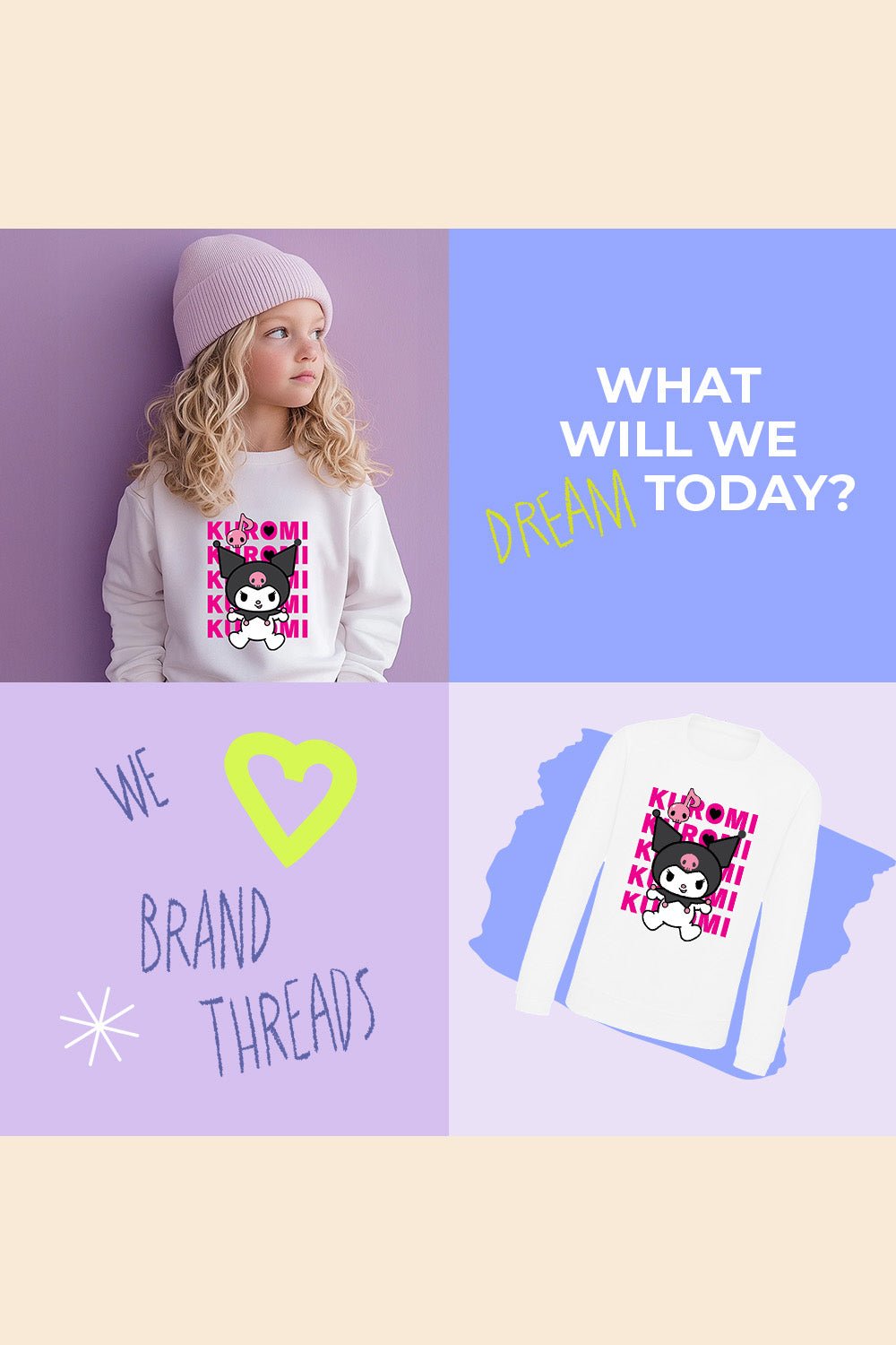 Kuromi girls sweatshirt – long sleeve girls jumper - Brand Threads