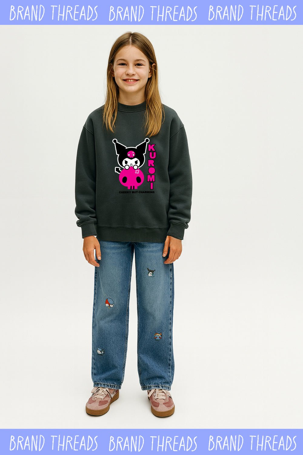 Kuromi girls sweatshirt – long sleeve grey casual jumper - Brand Threads