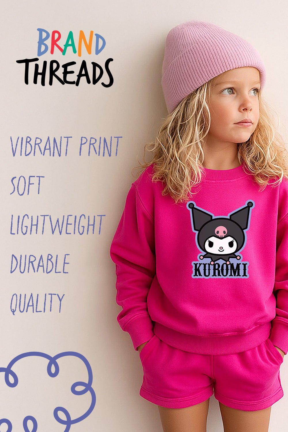 Kuromi girls sweatshirt – long sleeve pink kids sweatshirt - Brand Threads