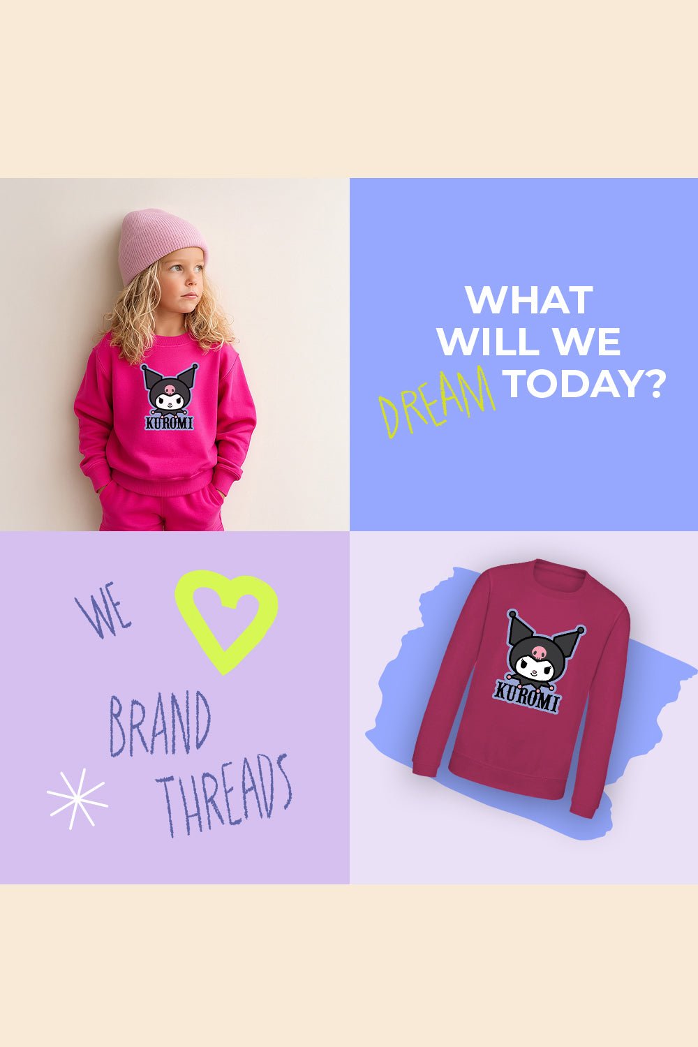 Kuromi girls sweatshirt – long sleeve pink kids sweatshirt - Brand Threads