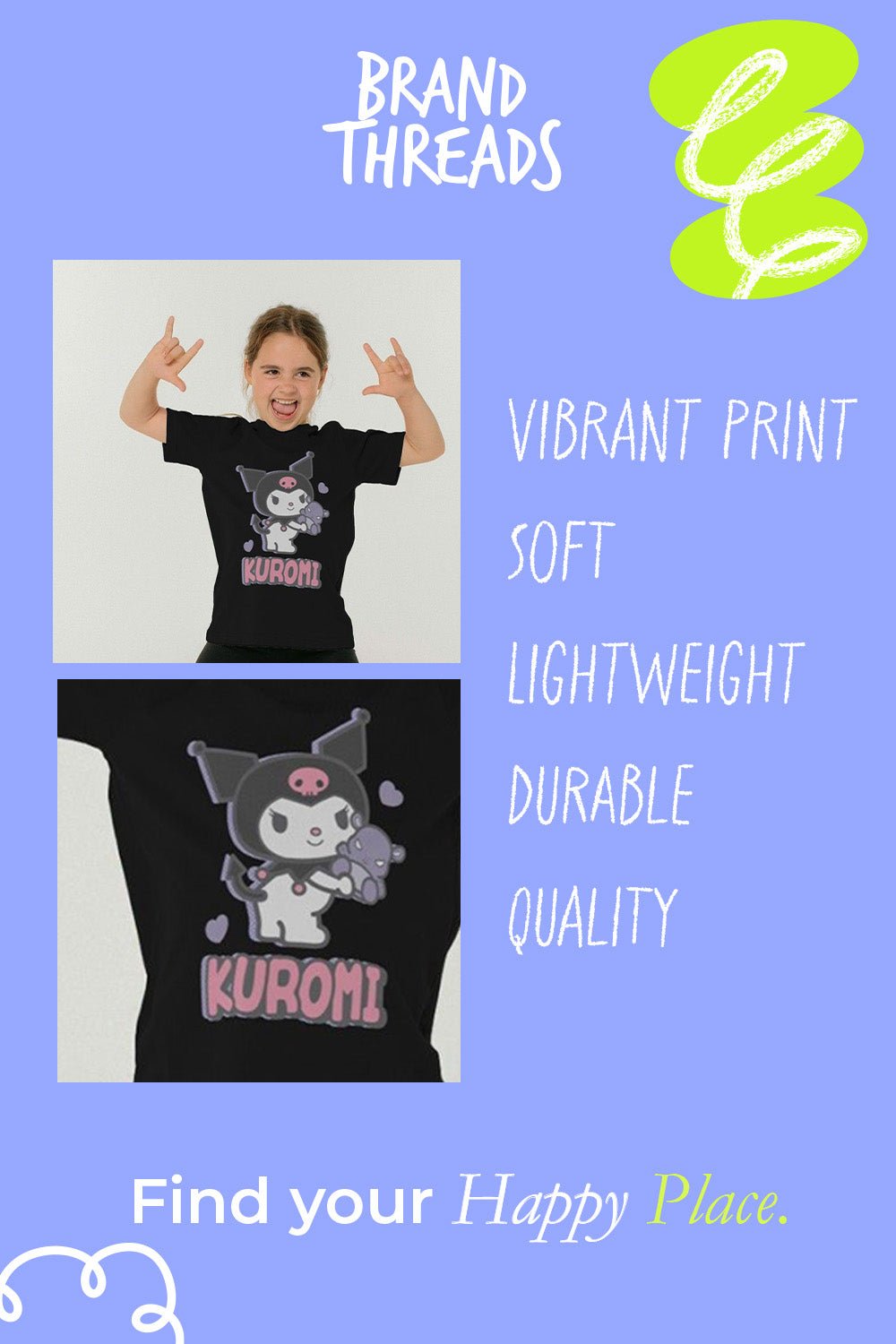 Kuromi girls t-shirt – short sleeve, graphic print top - Brand Threads