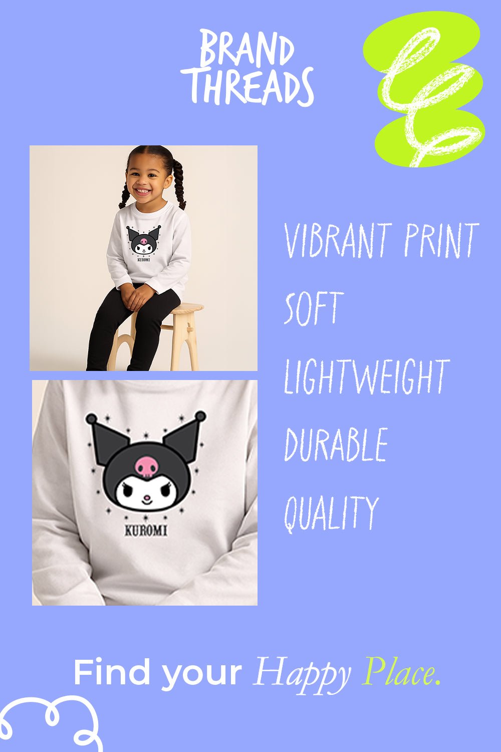 Kuromi Girls White Pyjama Set – 100% Cotton Long Sleeve Top & Cuffed Bottoms - Brand Threads