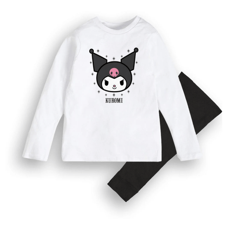 Kuromi Girls White Pyjama Set – 100% Cotton Long Sleeve Top & Cuffed Bottoms - Brand Threads