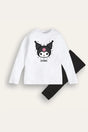 Kuromi Girls White Pyjama Set – 100% Cotton Long Sleeve Top & Cuffed Bottoms - Brand Threads