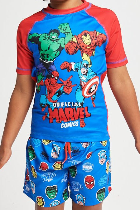 Marvel Avengers Boys Rash Vest And Swim Shorts - Brand Threads