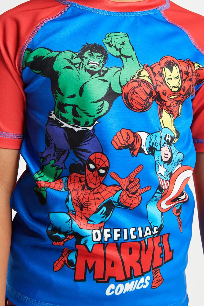 Marvel Avengers Boys Rash Vest And Swim Shorts - Brand Threads