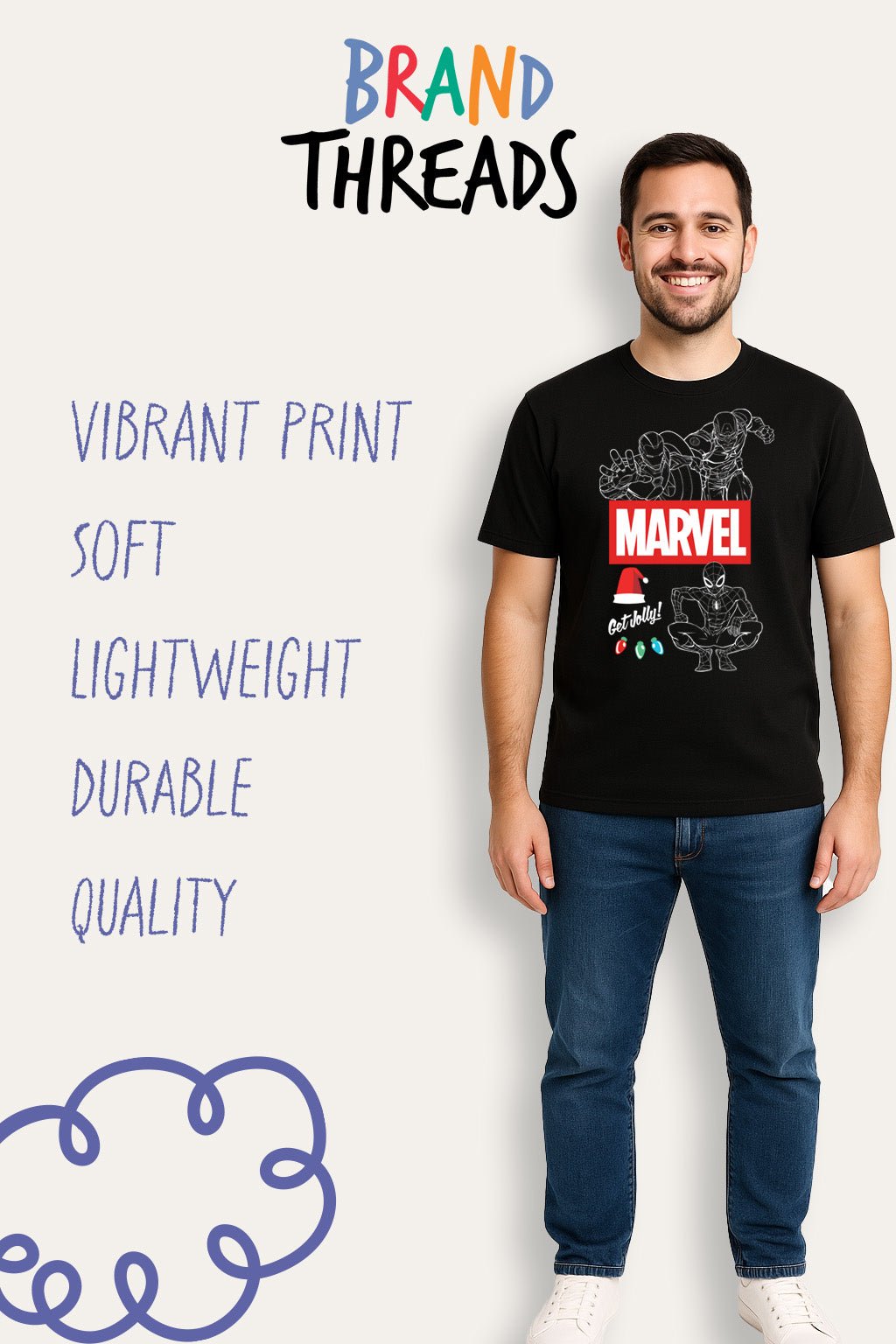 Mens Marvel Black Christmas T-Shirt - Brand Threads