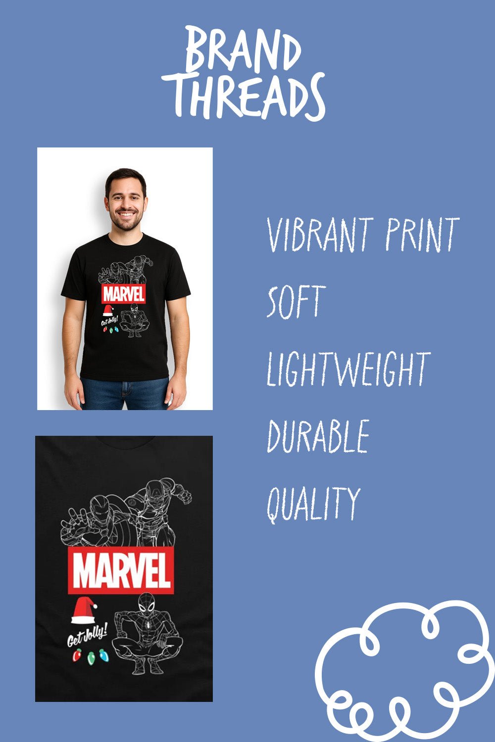 Mens Marvel Black Christmas T-Shirt - Brand Threads