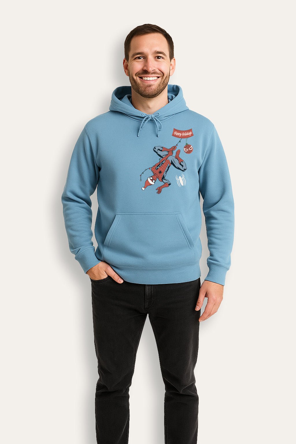 Mens Marvel Christmas Blue Hoodie - Brand Threads