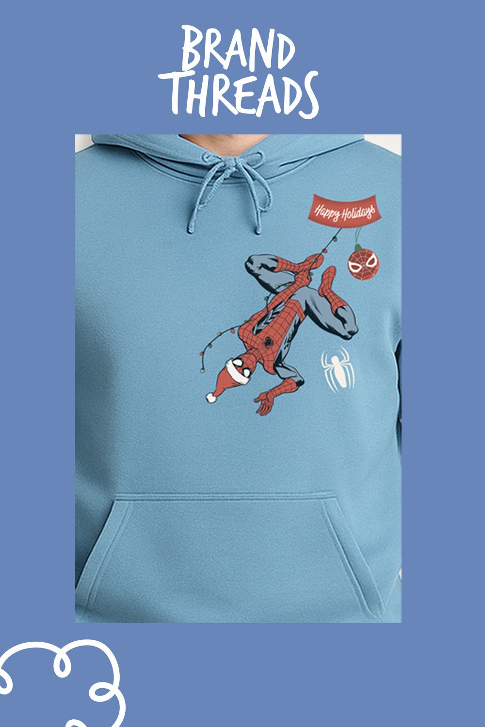 Mens Marvel Christmas Blue Hoodie - Brand Threads
