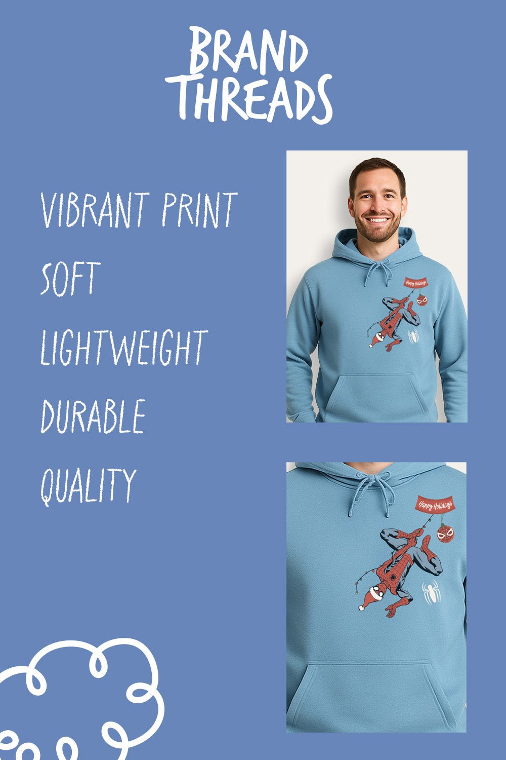 Mens Marvel Christmas Blue Hoodie - Brand Threads