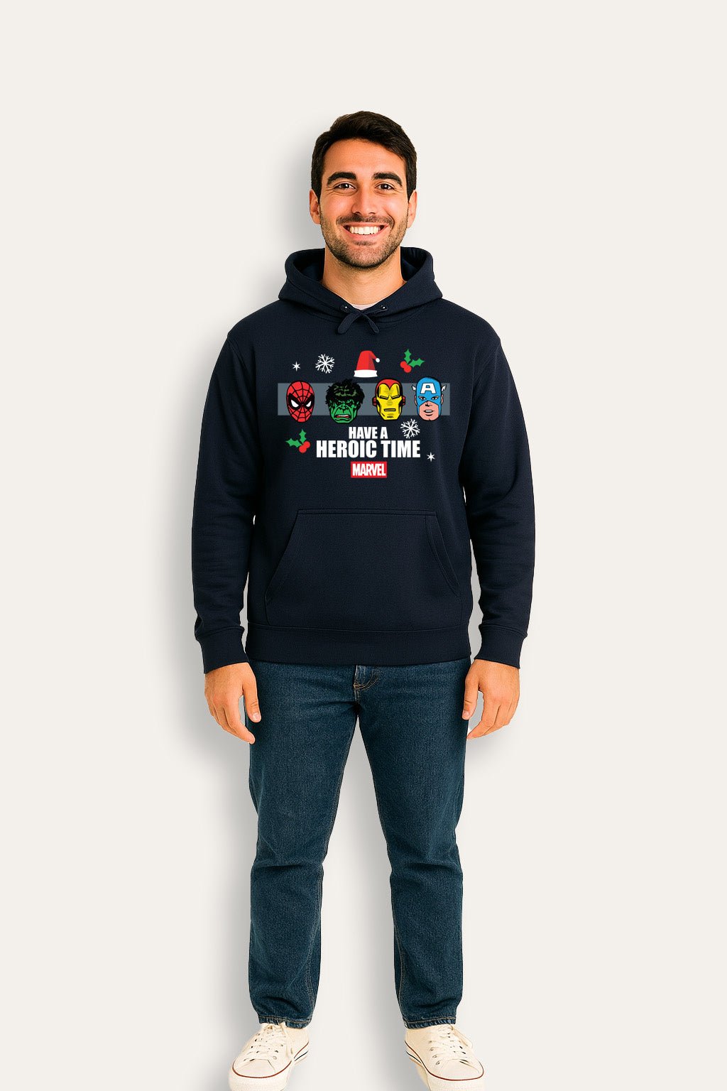 Mens Marvel Christmas Navy Hoodie - Brand Threads
