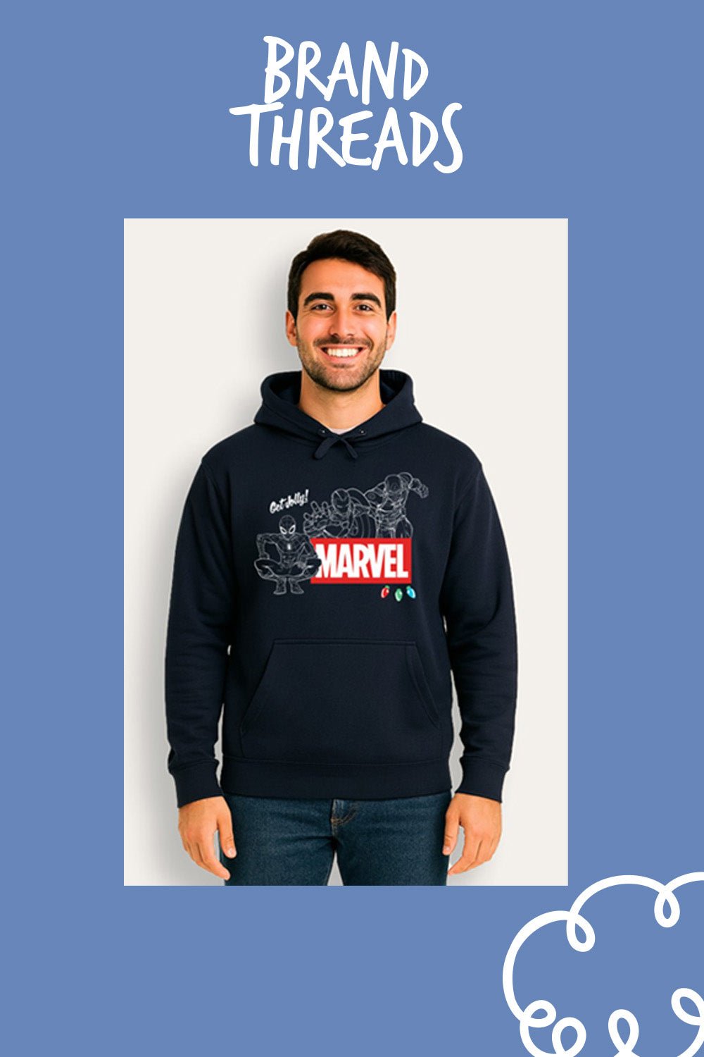 Mens Marvel Christmas Navy Hoodie - Brand Threads
