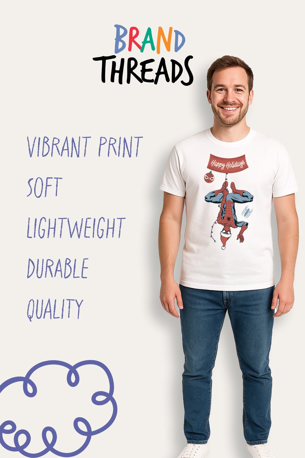 Mens Spiderman White Christmas T-Shirt - Brand Threads