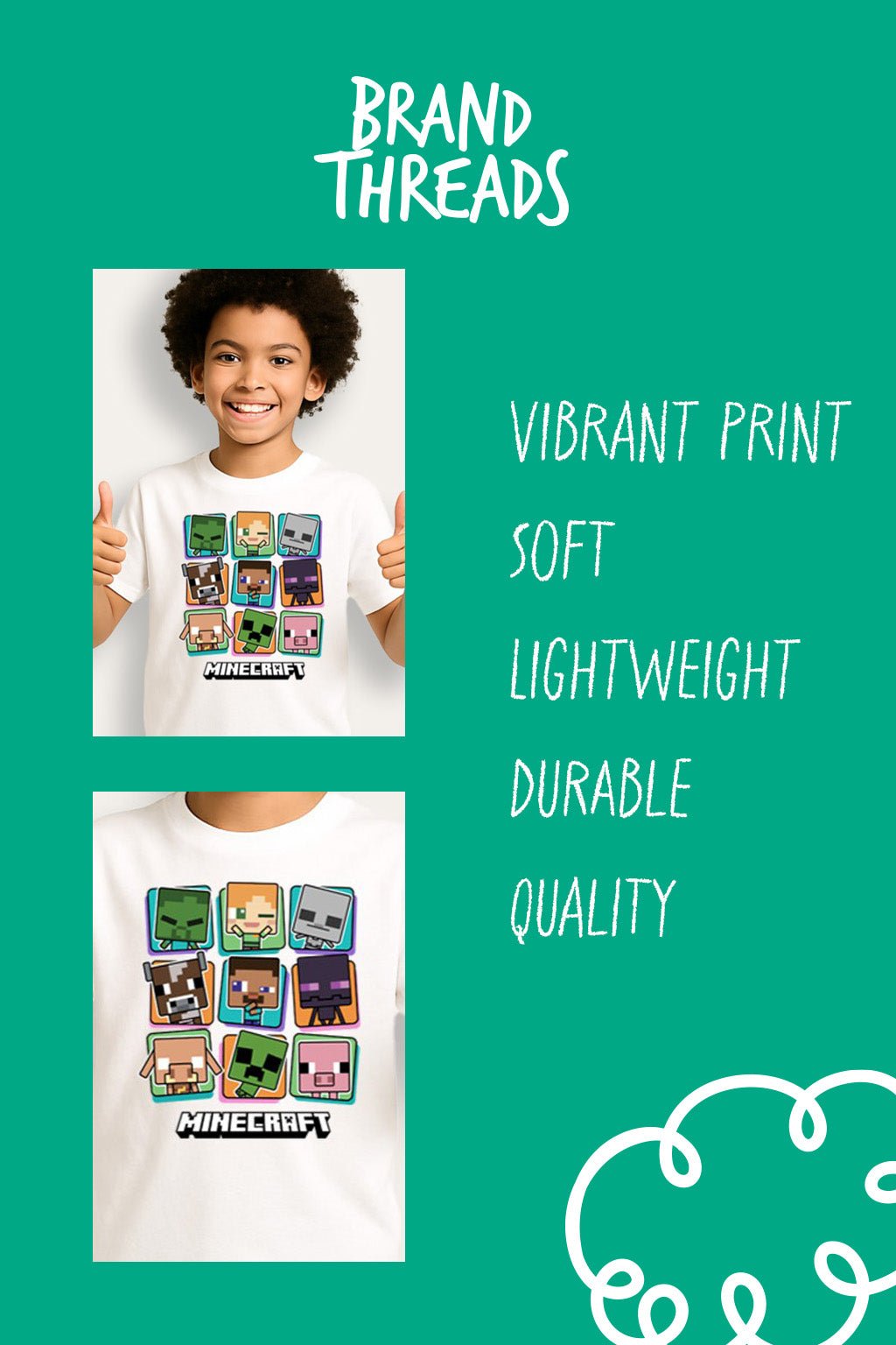 Minecraft Characters Boys White T-Shirt - Brand Threads