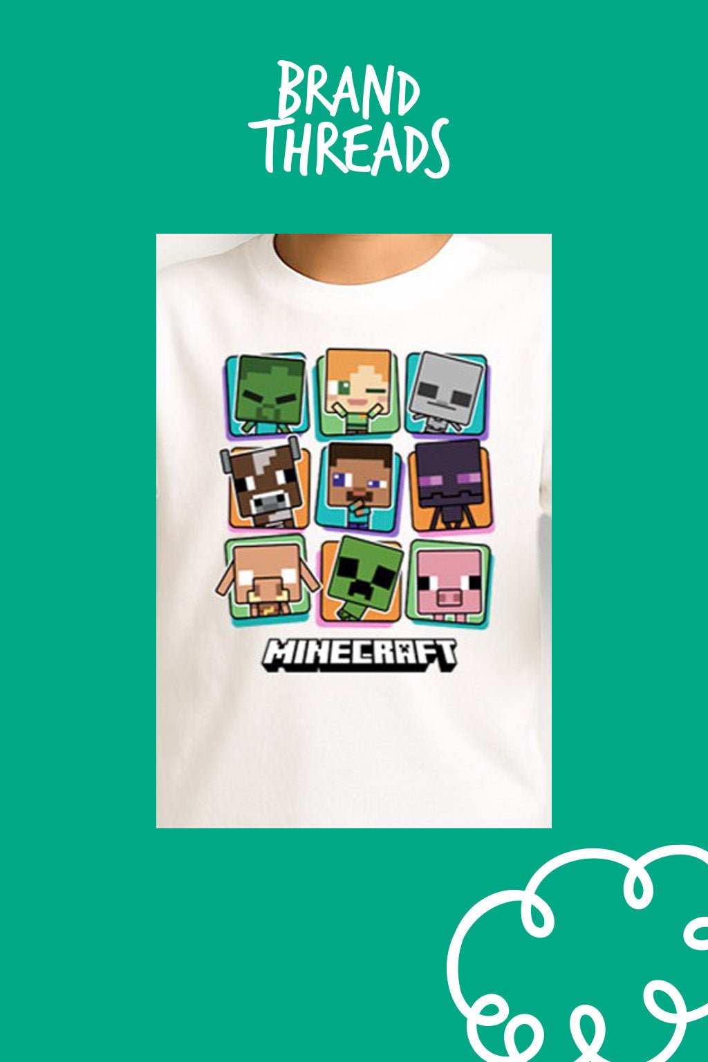 Minecraft Characters Boys White T-Shirt - Brand Threads