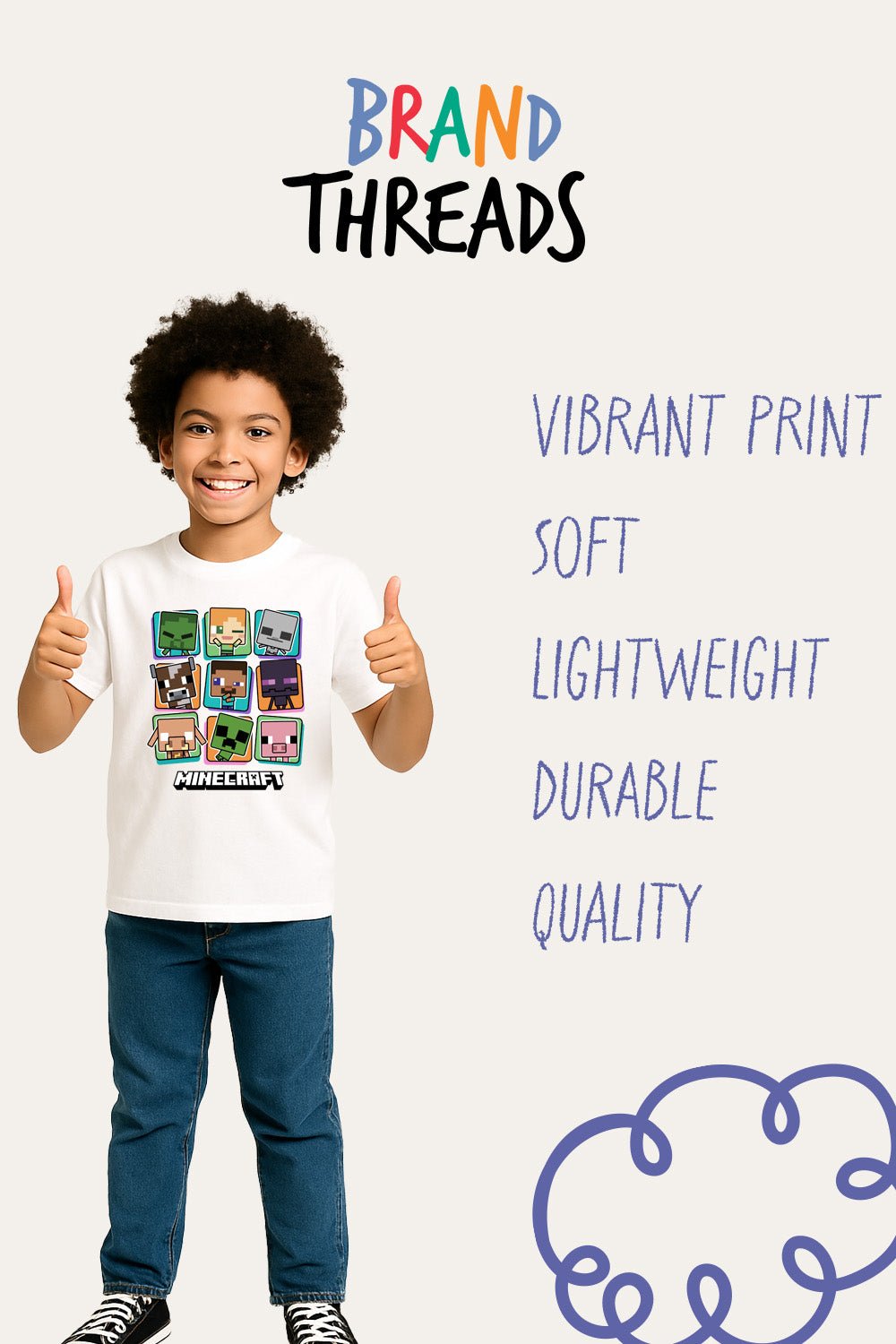 Minecraft Characters Boys White T-Shirt - Brand Threads