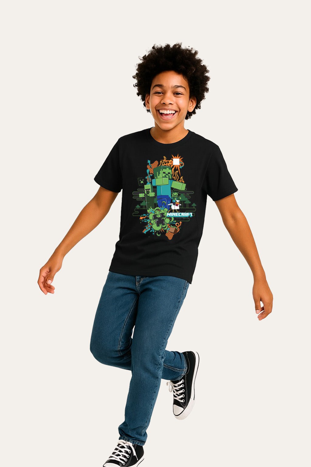Minecraft Creeper Boys Black T-Shirt - Brand Threads