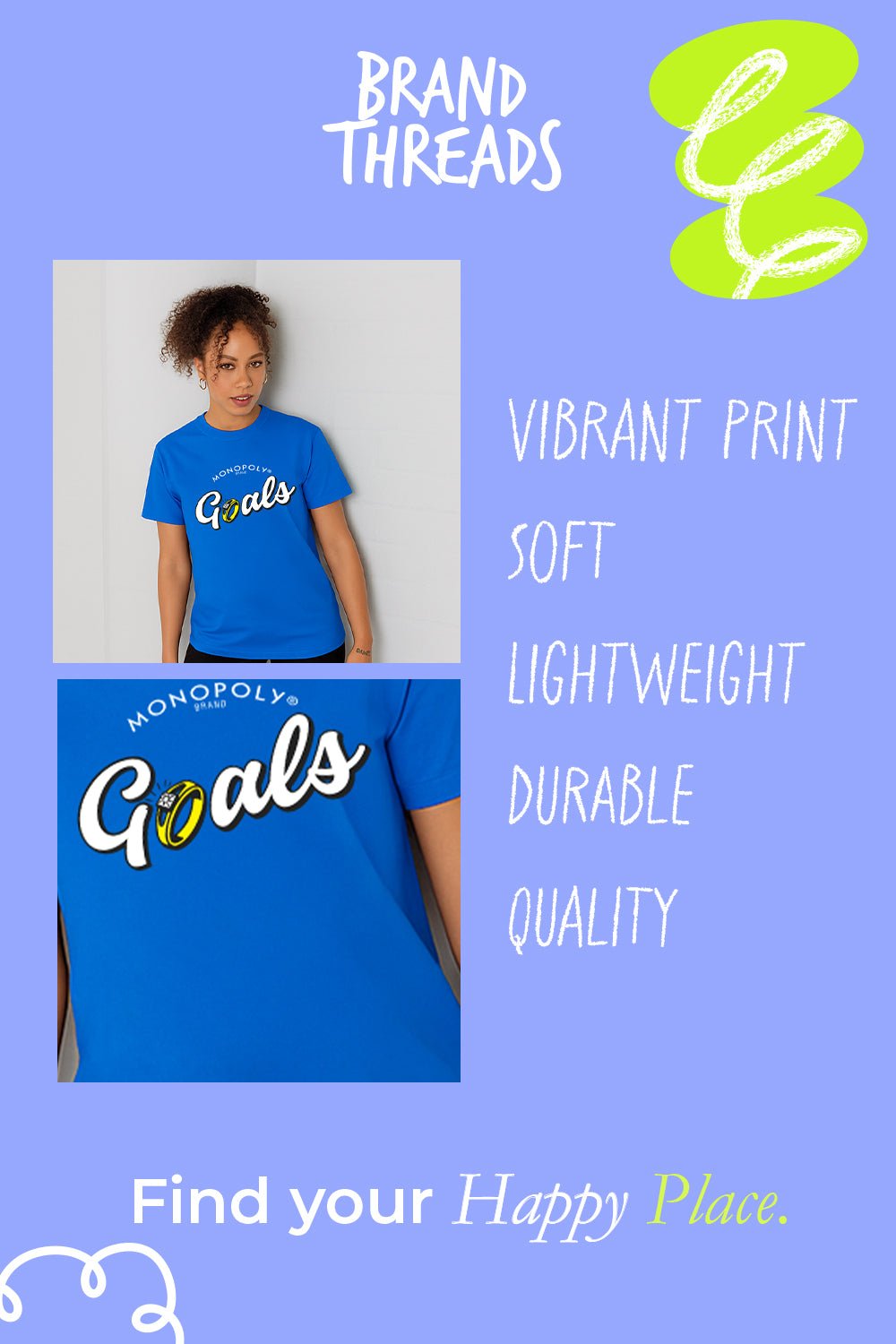 Monopoly Goals Women’s T-Shirt – Official Royal Blue 100% Cotton Tee - Brand Threads