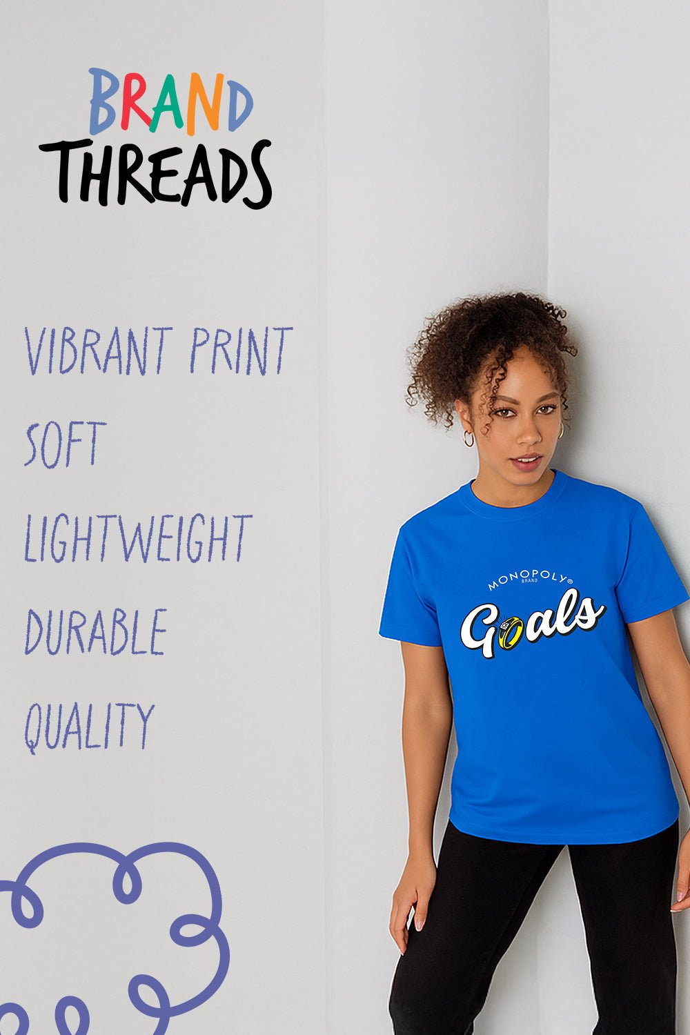 Monopoly Goals Women’s T-Shirt – Official Royal Blue 100% Cotton Tee - Brand Threads