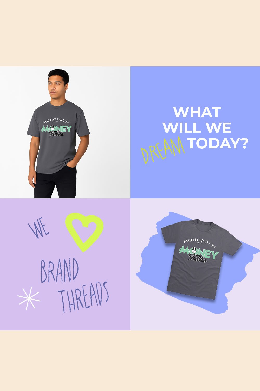 Monopoly Men’s T-Shirt – Charcoal Grey 100% Cotton Short Sleeve Tee - Brand Threads