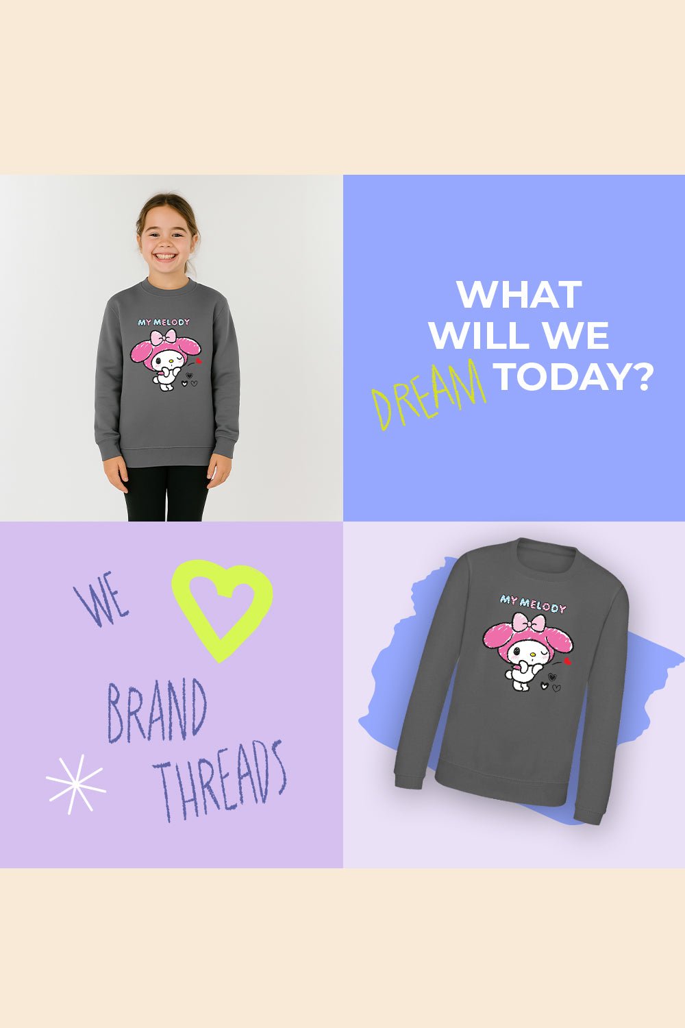 My Melody girls sweatshirt – cosy fleece pullover, long sleeve top - Brand Threads