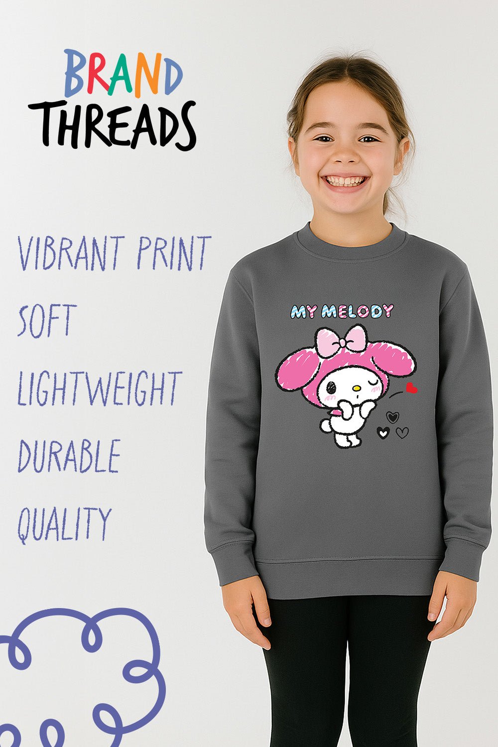 My Melody girls sweatshirt – cosy fleece pullover, long sleeve top - Brand Threads