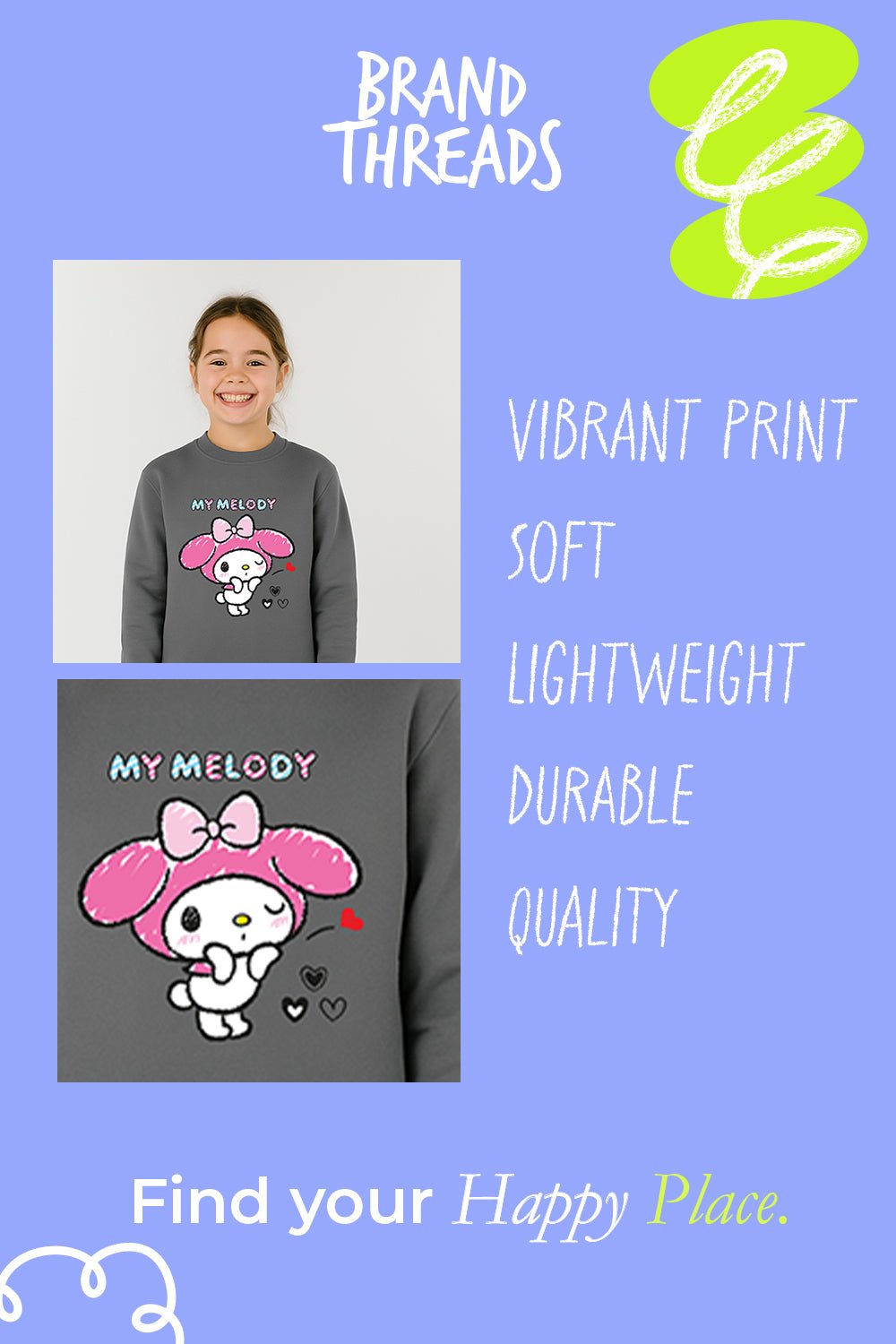 My Melody girls sweatshirt – cosy fleece pullover, long sleeve top - Brand Threads