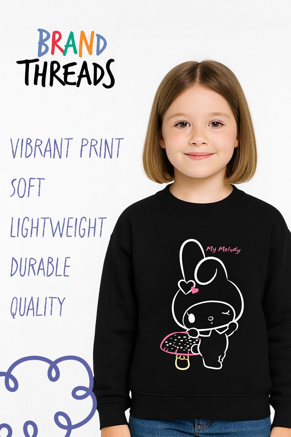 My Melody girls sweatshirt – long sleeve, fleece sweatshirt for girls - Brand Threads