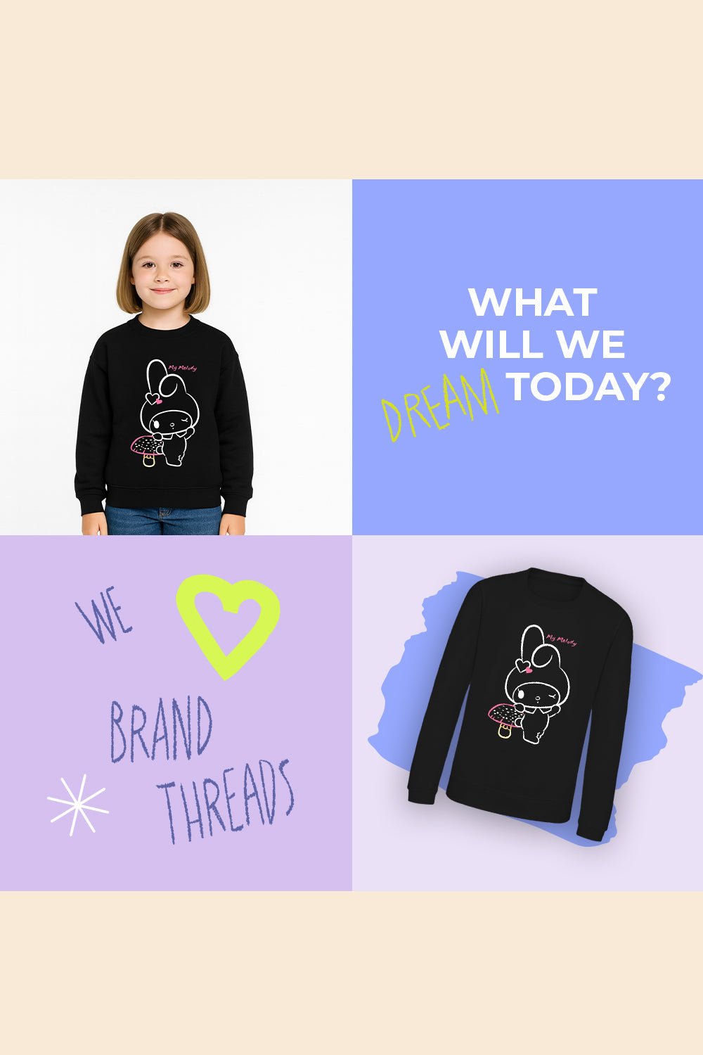 My Melody girls sweatshirt – long sleeve, fleece sweatshirt for girls - Brand Threads