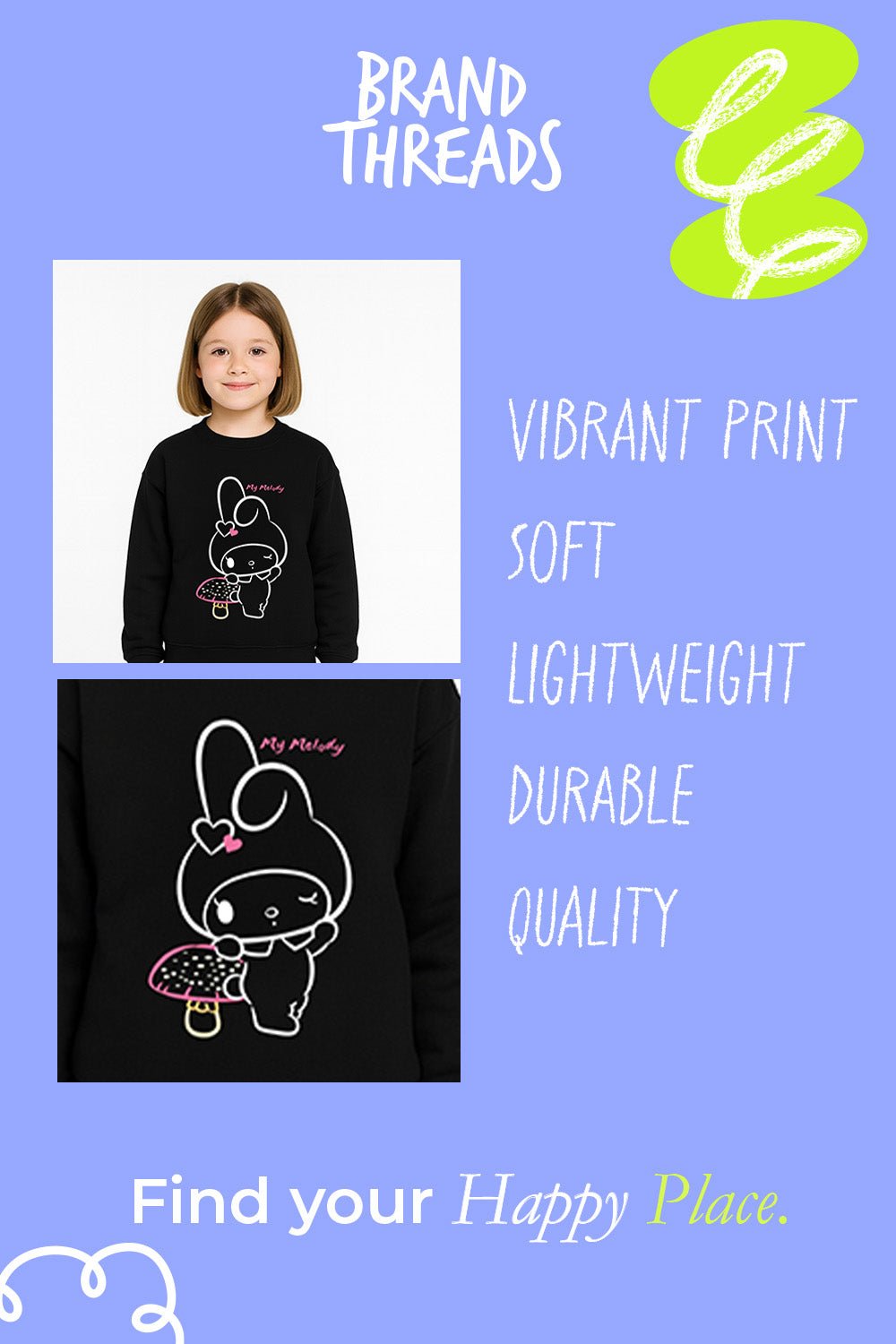 My Melody girls sweatshirt – long sleeve, fleece sweatshirt for girls - Brand Threads