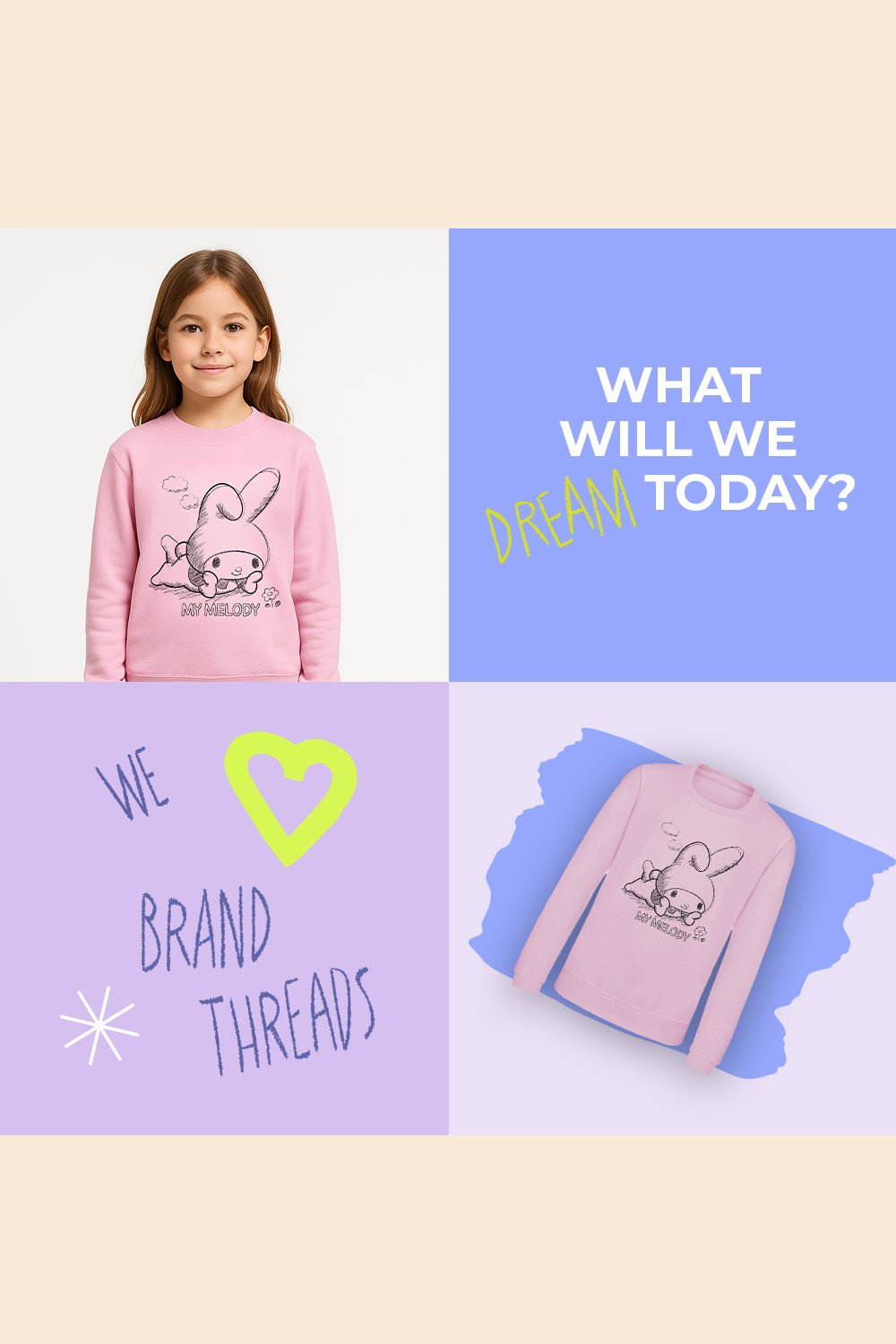 My Melody girls sweatshirt – long sleeve, kids jumper - Brand Threads