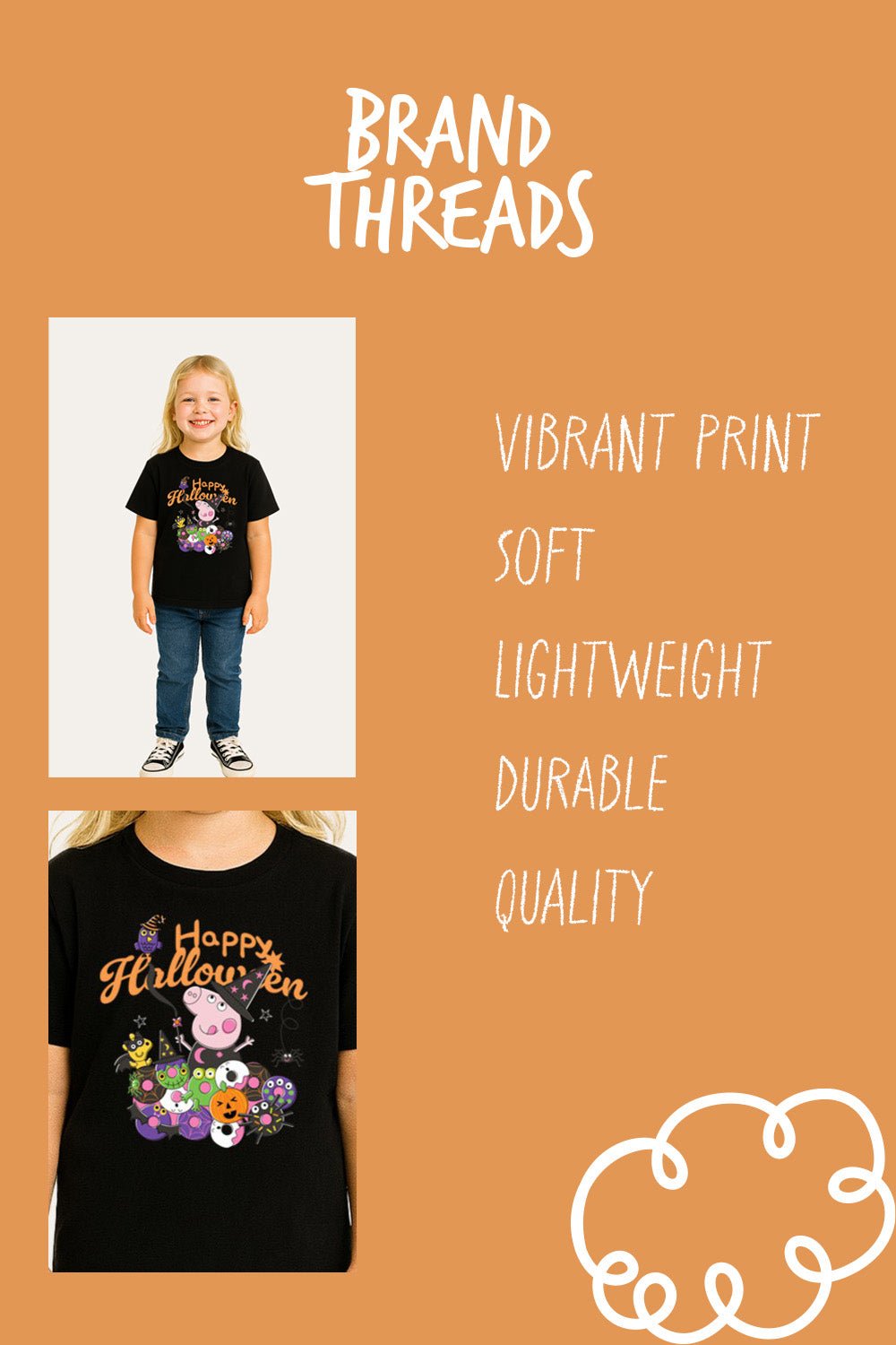 Peppa Pig Halloween Girls Black T-Shirt - Brand Threads