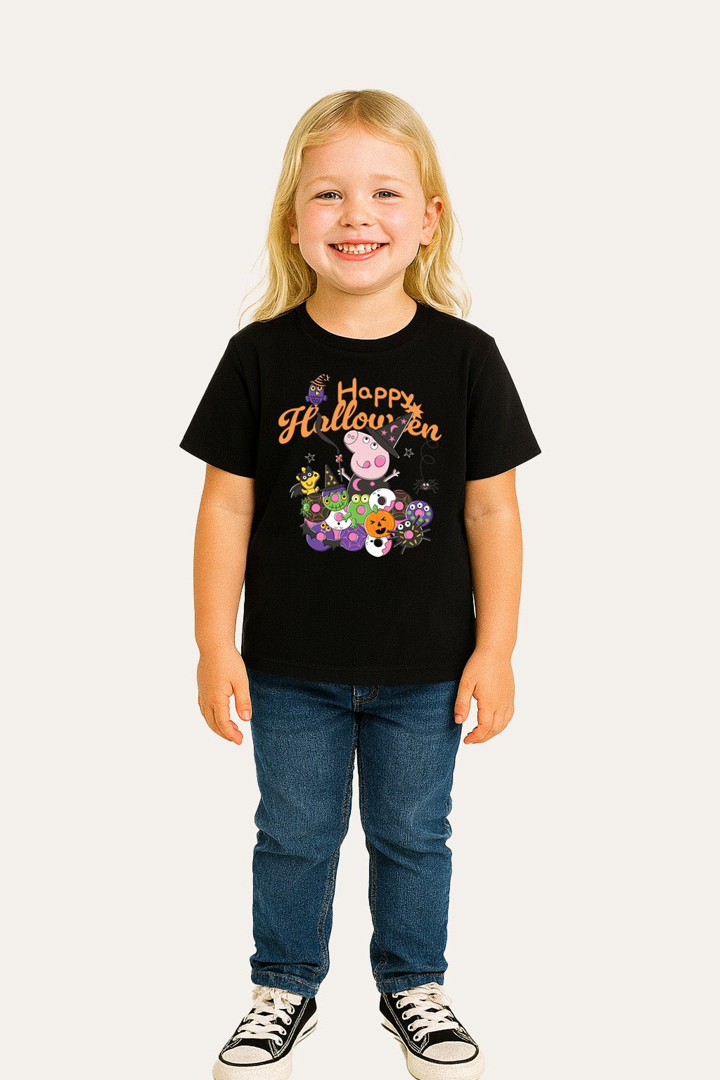 Peppa Pig Halloween Girls Black T-Shirt - Brand Threads