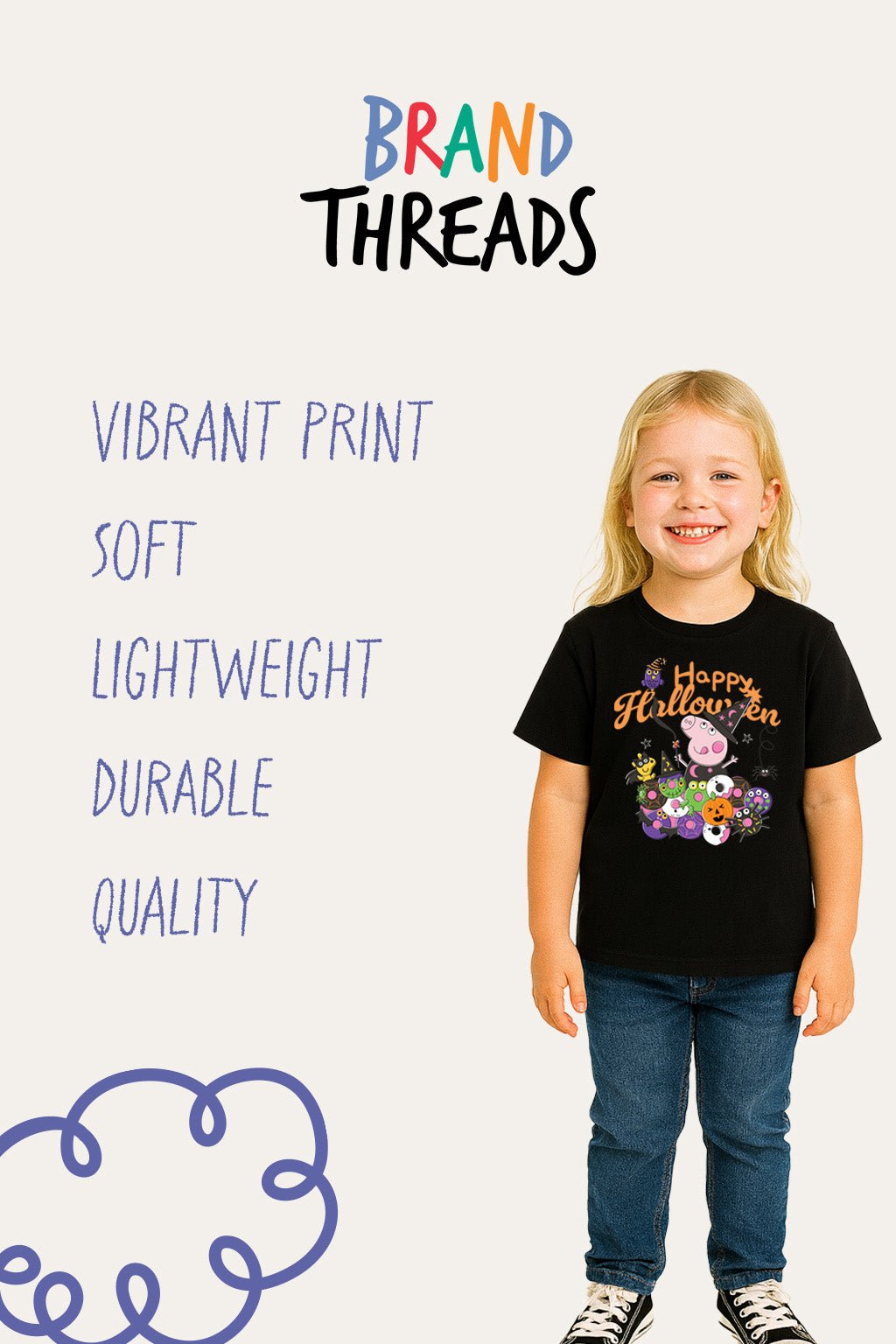 Peppa Pig Halloween Girls Black T-Shirt - Brand Threads