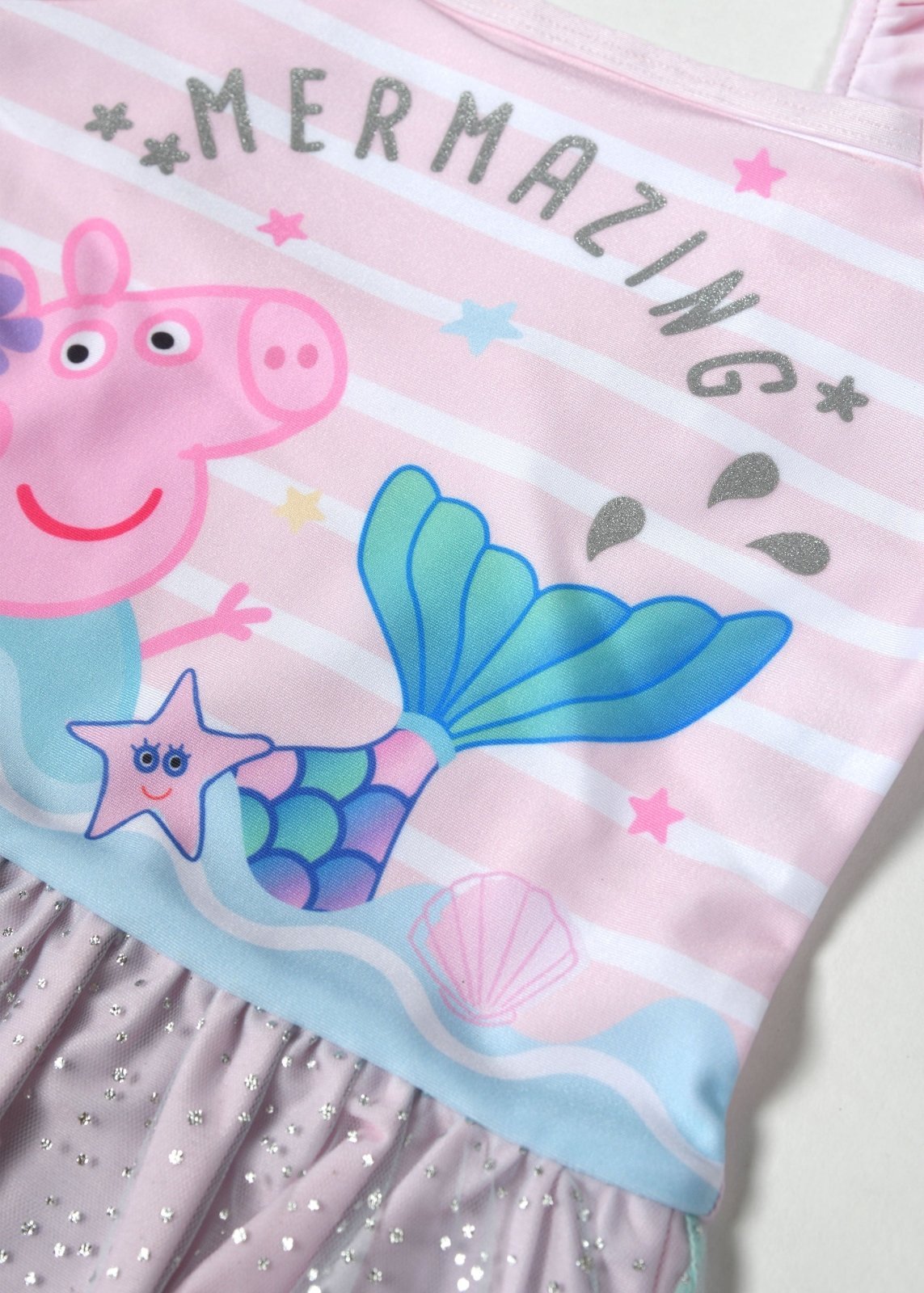 Peppa Pig Mermaid Girls One - Piece Swimsuit - Ruffle Swimwear - Brand Threads