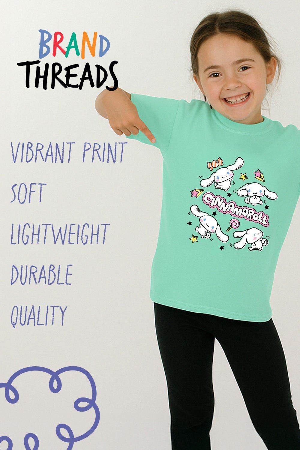 Sanrio Cinnamoroll Girls Mint T-Shirt Short Sleeve Cotton Tee - Brand Threads