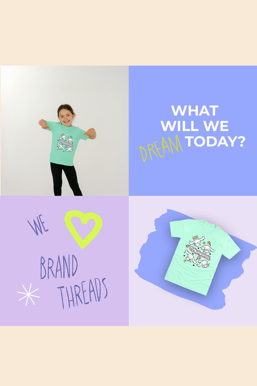 Sanrio Cinnamoroll Girls Mint T-Shirt Short Sleeve Cotton Tee - Brand Threads