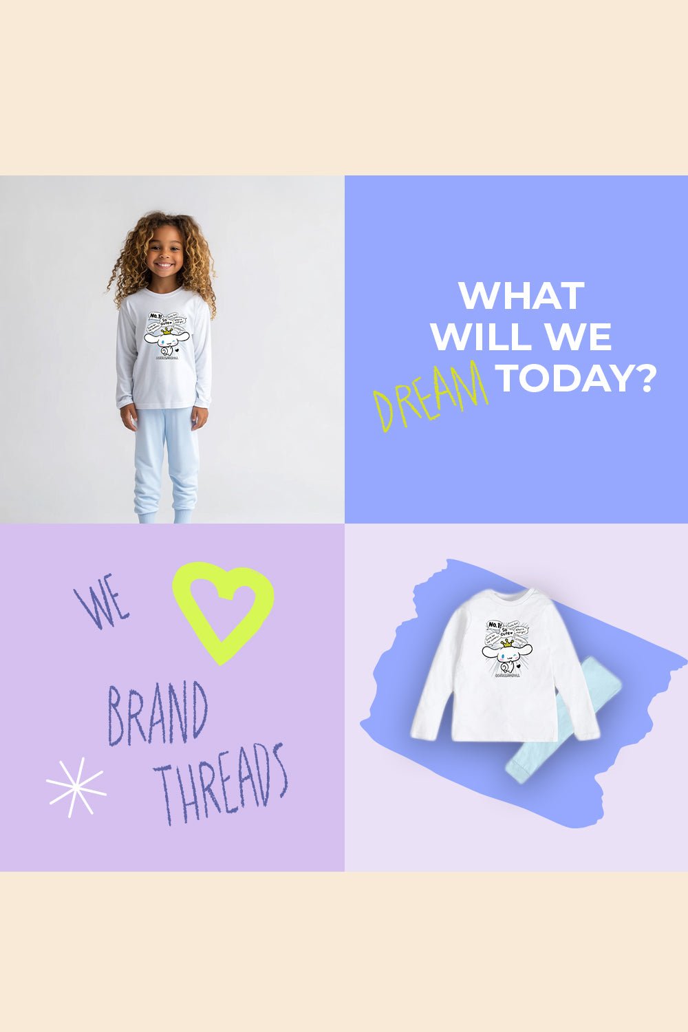 Sanrio Cinnamoroll Girls White Pyjama Set - Brand Threads