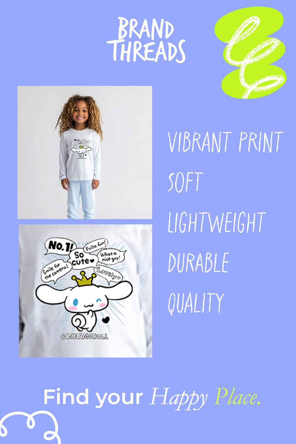 Sanrio Cinnamoroll Girls White Pyjama Set - Brand Threads