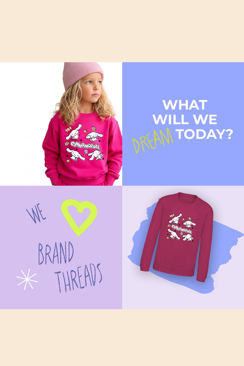 Sanrio Cinnamoroll Kids’ Hoodie – Light Pink Cotton Hooded Sweatshirt - Brand Threads