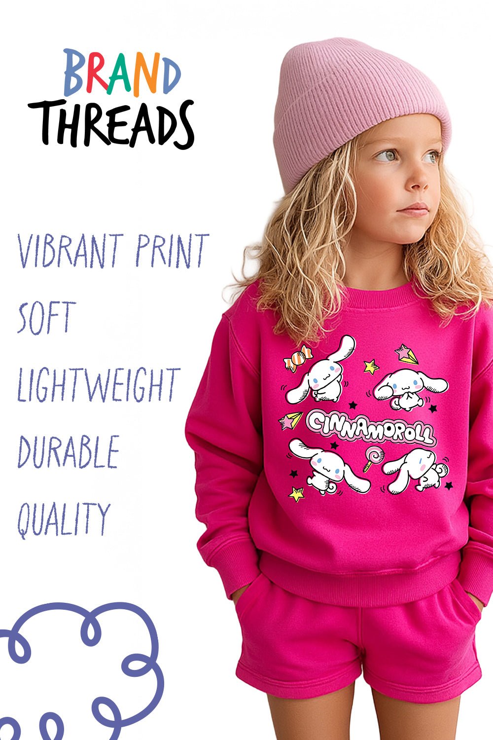 Sanrio Cinnamoroll Kids’ Hoodie – Light Pink Cotton Hooded Sweatshirt - Brand Threads