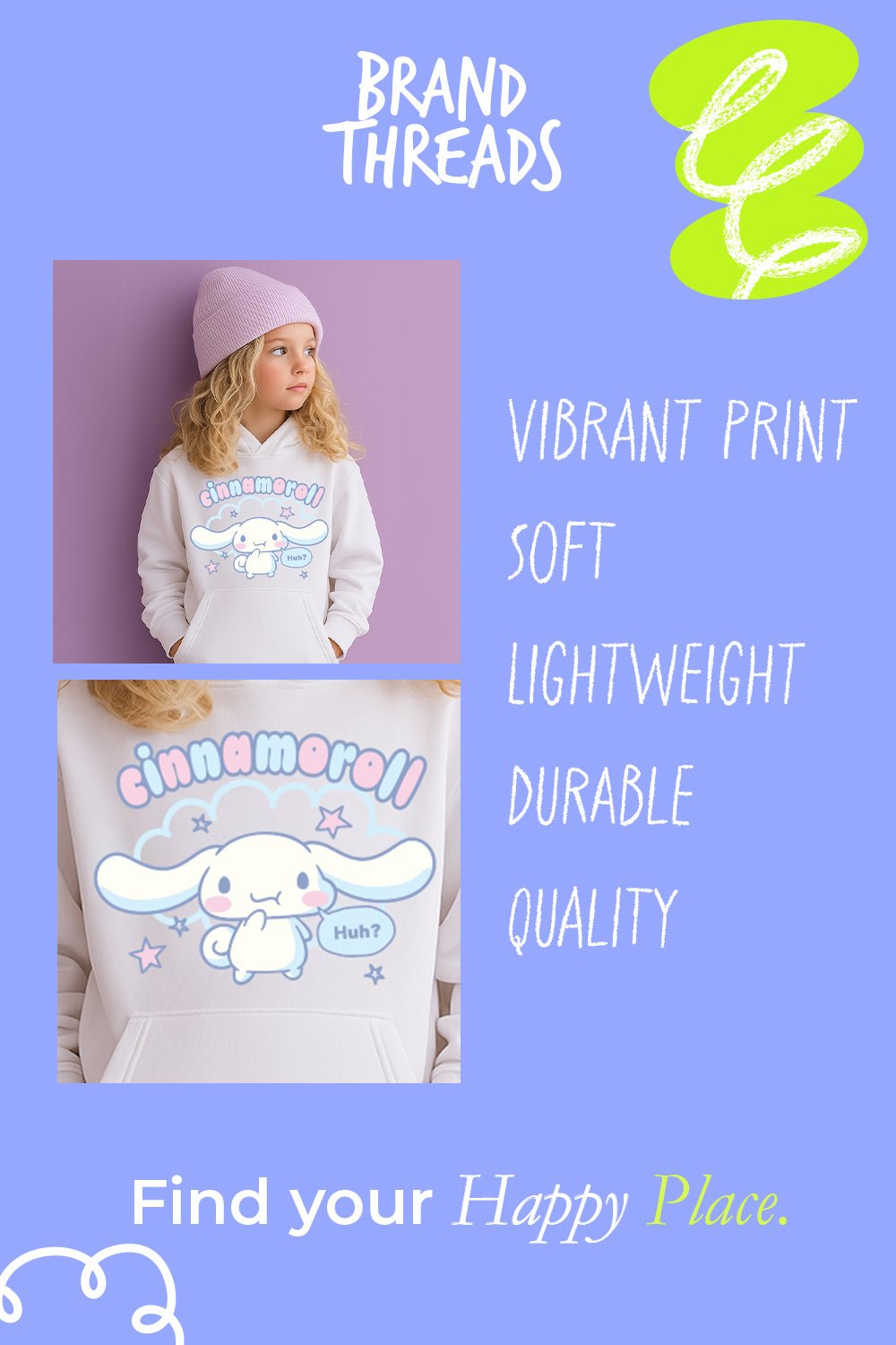 Sanrio Cinnamoroll Kids’ Hoodie – White Cotton Hooded Sweatshirt - Brand Threads
