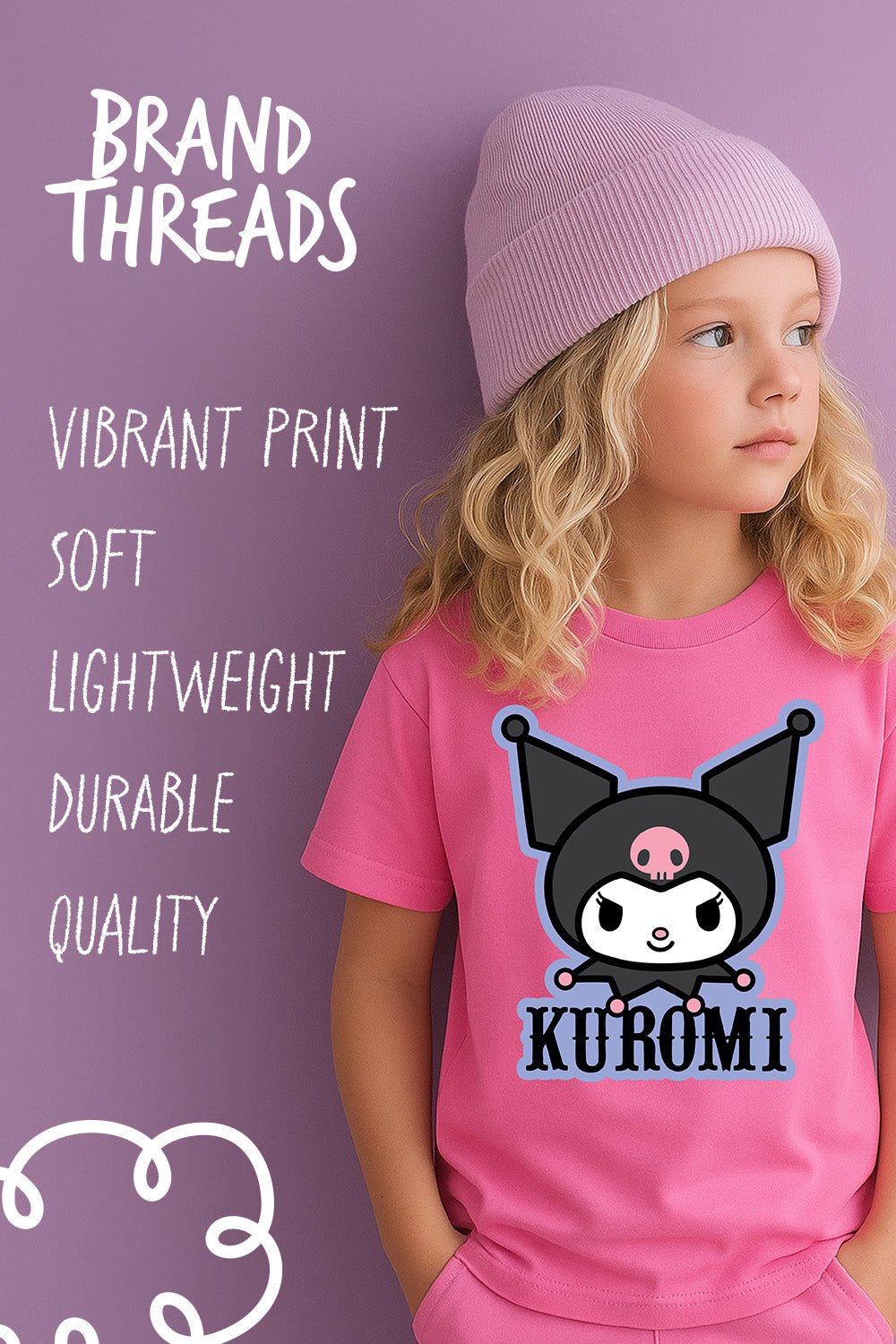 Sanrio Kuromi Kids’ T-Shirt – Azalea Pink Cotton Tee - Brand Threads